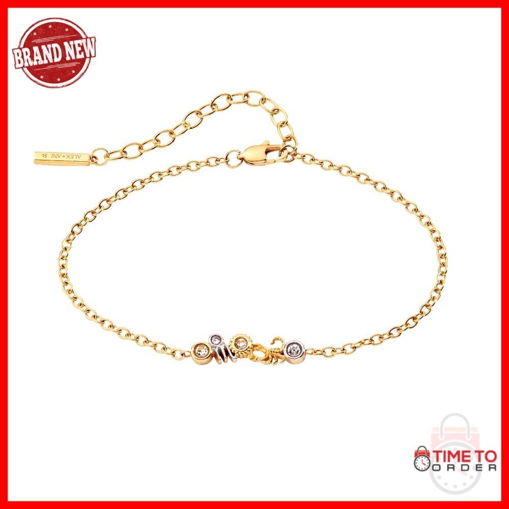 Two-Tone Stainless Steel Zodiac Bracelet with Crystals, Adjustable Extender